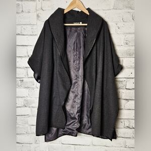 Red Coral Charcoal Draped Cape Poncho Wrap Coat O/S